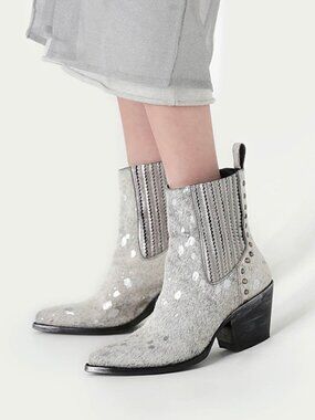 Mezcalero Pony Hair White Silver Amelia Cowboy Boots Western Animal Print 8.5